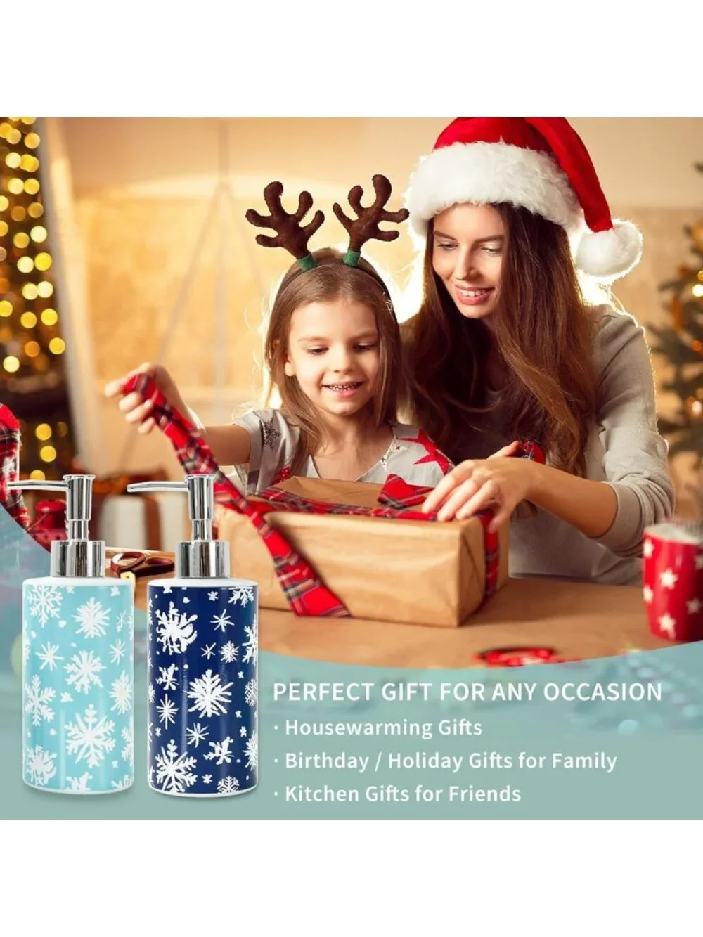 Winter Snowflake Glass Soap Dispenser Set - 16 Oz Refillable Pump for Home